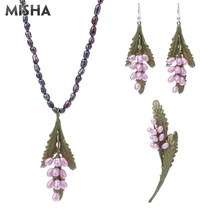 MISHA, новые Ювелирные наборы для женщин, Трендовое жемчужное женское ожерелье, подвеска, серьги, брошь, ювелирные наборы, серьги для свадьбы L2107