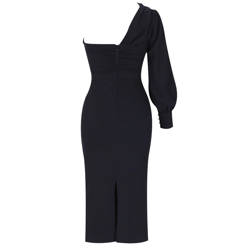 Ocstrade осень Для женщин модные, пикантные облегающие вечерние драпированное платье на одно плечо с Devening черное платье Bodycon платья с длинным рукавом