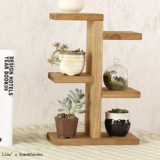 

tabletop standing 3 tier mini solid wood shelf display