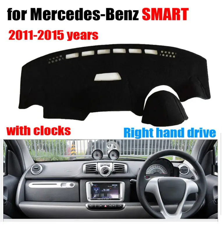 Car dashboard covers mat for Mercedes Benz SMART 2011 2015 with clock