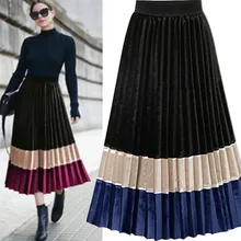 Женская элегантная Осенняя плиссированная юбка контрастного цвета синего и бордового цветов, эластичная юбка с высокой талией, один размер