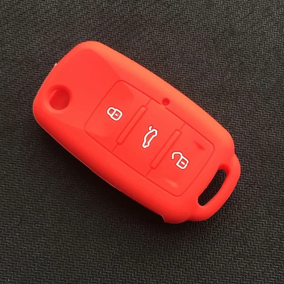 Силиконовый для ключа автомобиля чехол для VW polo passat b5 TIGUAN Golf Age 3 кнопки Складной автомобильный ключ чехол для выкидного ключа starline a93 - Название цвета: red
