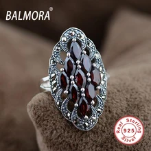 Nueva Elegante 100% Real 925 Joyería de Plata Esterlina Rojo Granate Anillos Retros para Las Mujeres Wedding Party Anillo Mejores Regalos SLS20042