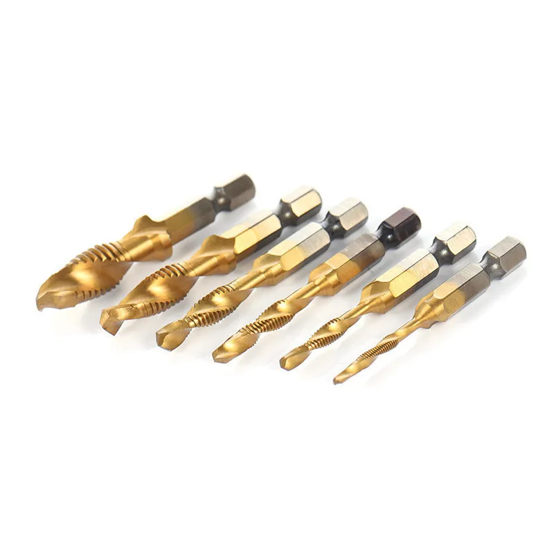 Titanium Hand Tap Boren Hex Schacht Hss Schroef Spiraal Punt Draad Metrische Plug M2 M3 M4 M5 M6 M8 M10 Fit Metalen Staal 6pcs