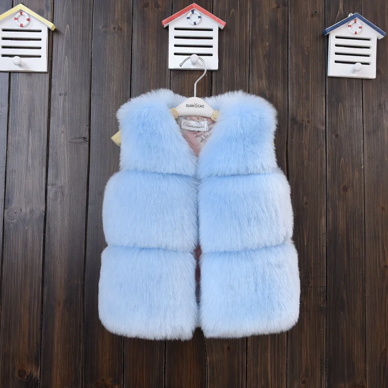 Roupas de Pele Crianças sem Mangas Anos de Idade Novo Bebê Menina Inverno Artificial Colete Cabolsas Quente Jaqueta Princesa Outerwear 2-10 28 Mamãe e Bebê