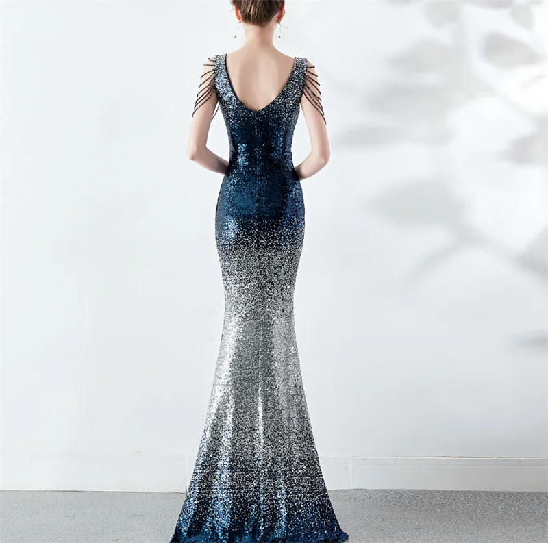 Элегантное Длинное Черное вечернее платье с блестками vestido de festa robe longue платья для