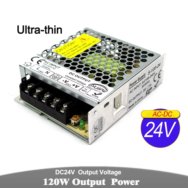 Ультратонкий источник питания 24 В 5 А 120 Вт трансформатор 110 220 вход в DC24V SMPS для