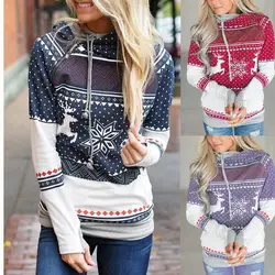 2018 осенние новые женские кружевные пуловеры с длинным рукавом Свободные толстовки с принтом женские Рождественский Рисунок повседневные