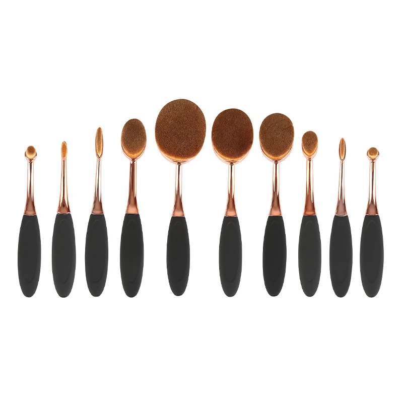 

Black Gold 10Pcs Makeup Brush ToothBrush Shape Oval Cosmetic Brushes for Foundation Powder Eyeshadow Contour Lip maquiagem Tools