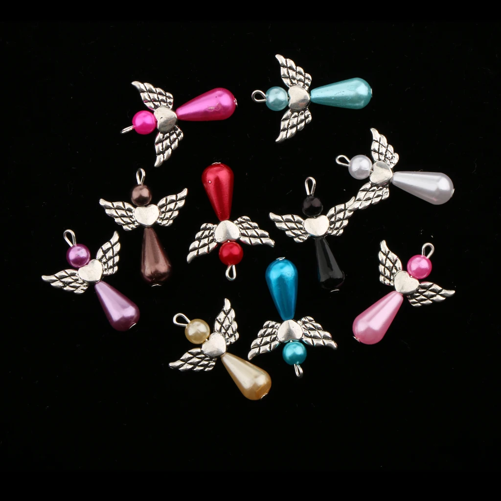 10 Pieces Vintage Mixed Angel Wing Charms Pearl Antique Pendant DIY Jewelry Findings for Handmade Handcraft Works #1