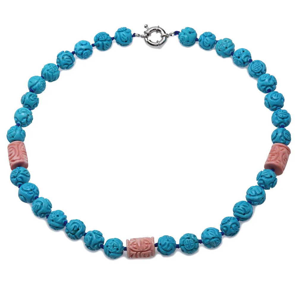 JYX бирюзовое ожерелье Коралл 11,5-12,5 мм синий круглая огранка Бирюзовый пунктир 11,5*16 мм нерегулярные Коралл цепочки и ожерелья 20 "подарок мать