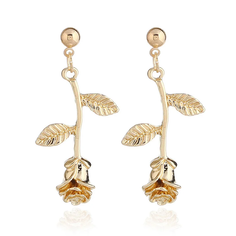 

Women 'S Earrings Rose Carving Long Delicate Fancy Accessories Cross-Border for Korean-Style Big Vintage Exquisite Stereo Golden
