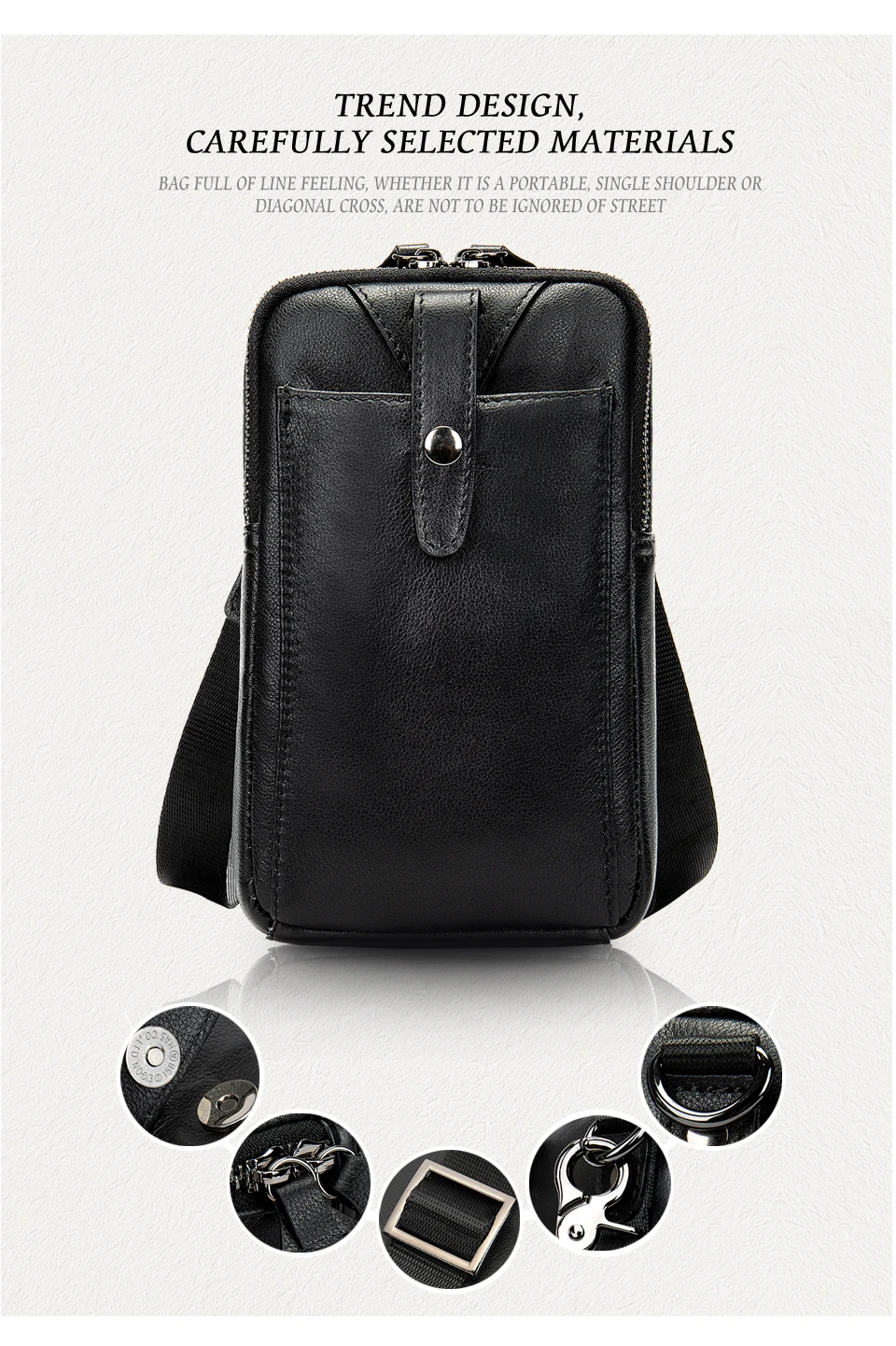 Men's Bag Crossbody Shoulder Bag Genuine Leather Male Mini Fanny Pack Clutch Small Money Belt Bags for Men Pouch Pack 8