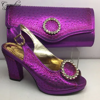 

Nigerian Style Purple Color Shoes And Matching Bag Set Latest Italian Shoes With Bags To Match Shoes Set For Party BL285C