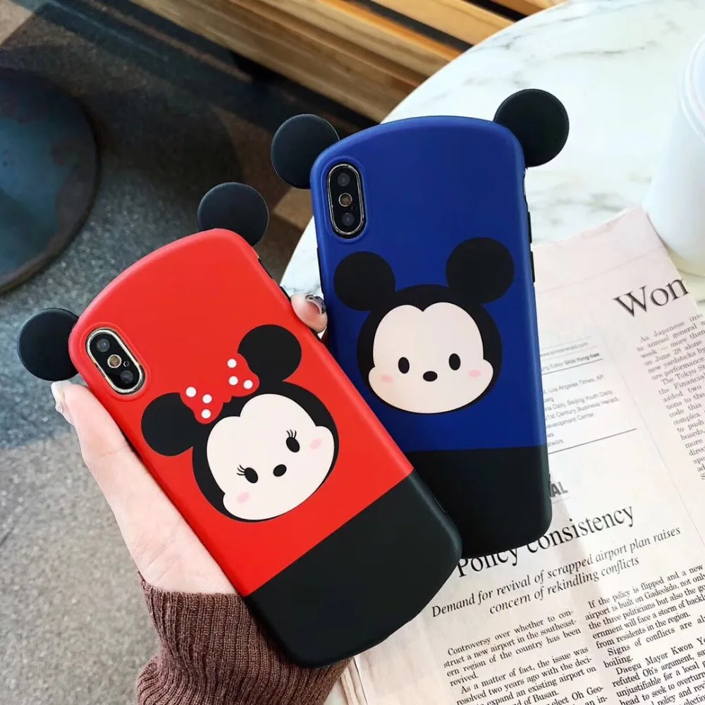 

3D cute double ears Mickey Minnie Blu-ray Sesame Street TPU frog soft cover case for iphone MAX XS XR 6 7 8 plus x phone cases