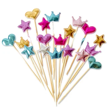 

5 pcs/lot lovely heart star crown cake topper for birthday cupcake flag baby shower party wedding decoration supplies