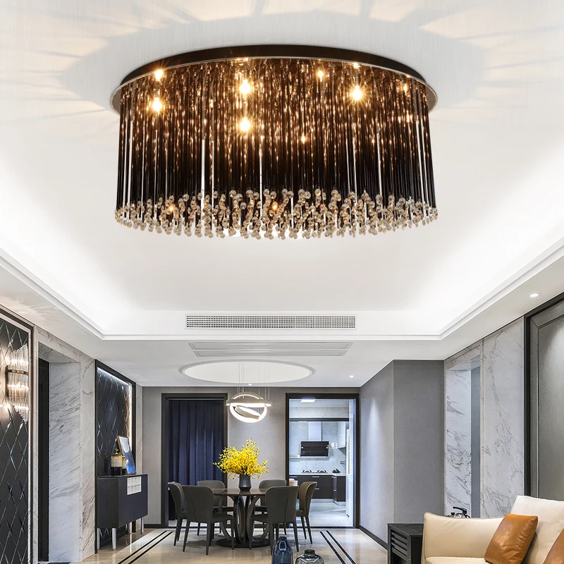 Luminárias de Teto de Cristal Conduziu a Lâmpada do Teto Quarto de Luxo Sala de Estar Preto Lampara Techo Plafondlamp Rodada Lustre 2 Rodada Quarto de Luxo Sala de estar Lustre