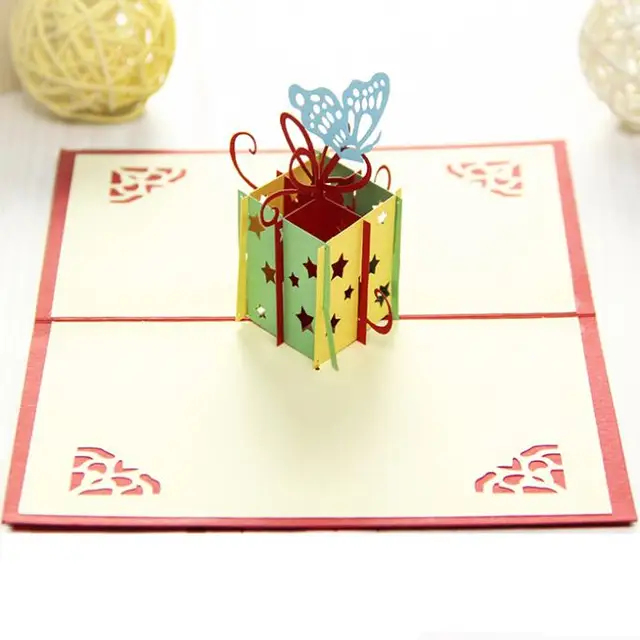 happy birthday gift box butterfly handmade creative 3d pop up birthday greeting gift cards - Birthday Gift Card happy birthday gift box butterfly handmade creative 3d pop up birthday greeting gift cards - Birthday Gift Card