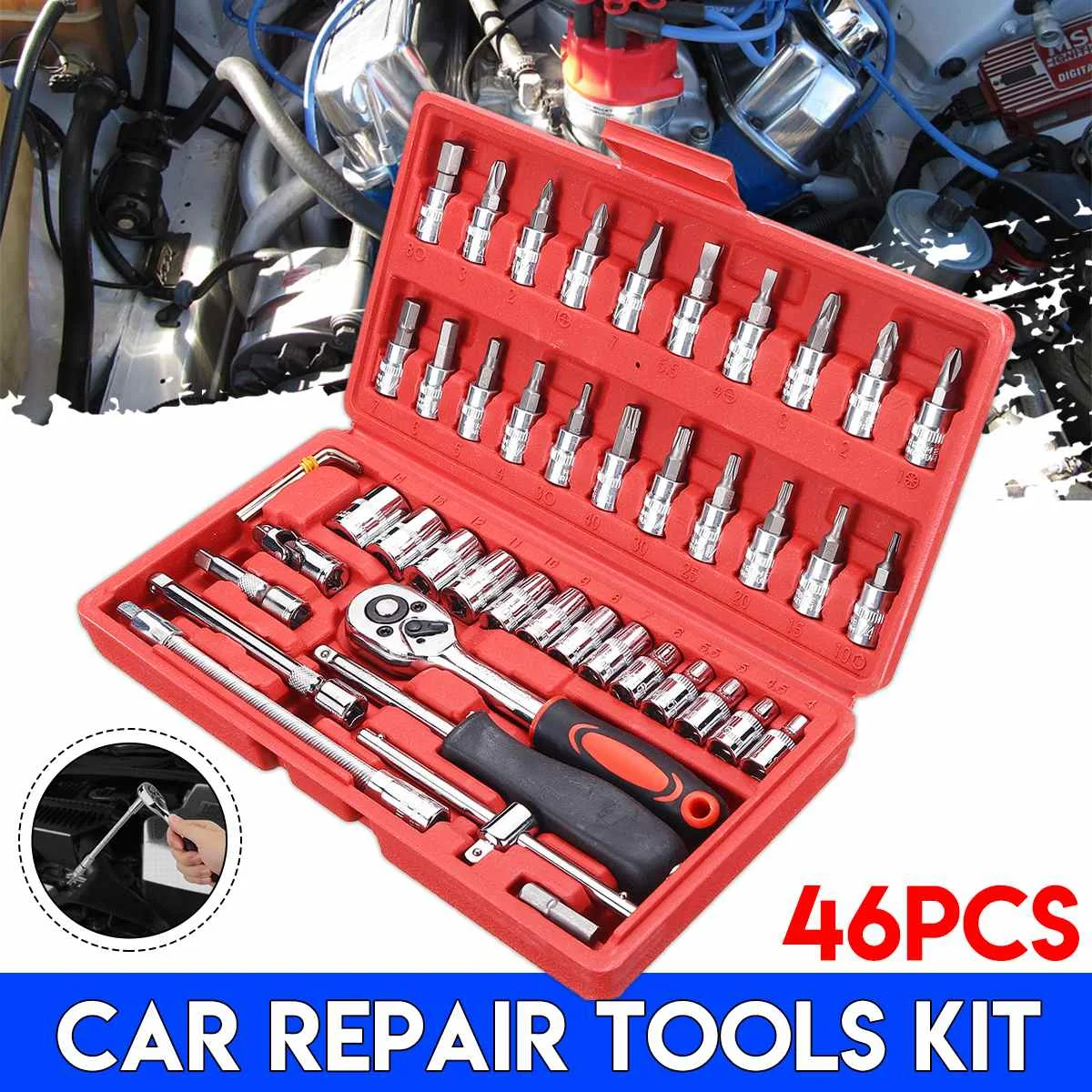 

46pcs 1/4" Car Repair Socket Tools Set Spanner Ratchet Wrenches Kit Hand Tools Ratchet Torque Wrench Combo Tools Auto Repairing
