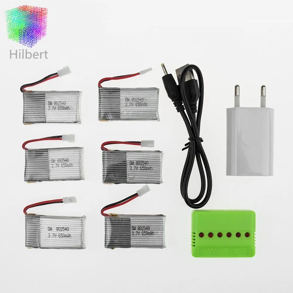 6pcs 3.7V 650mAh battery with X6 Charger and USB power adapter for SYMA X5C-1 X5C X5 X5SC X5SW X6SW RC H9D H5C Drone | Игрушки и хобби