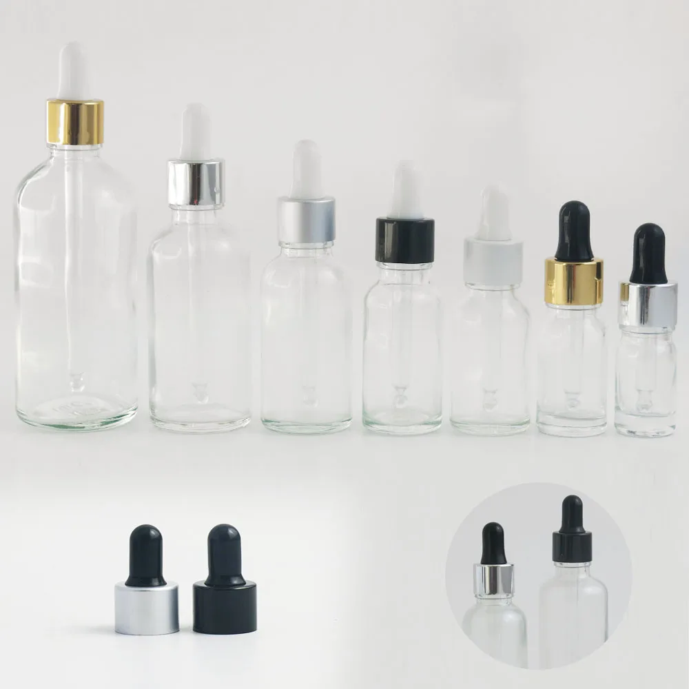 Hot!! 15pcs 5 10 15 20 30 50ml 100ml Empty Small Clear e Liquid Essential Oil Flint Glass Pipette Dropper Bottle 1 oz 1/2oz