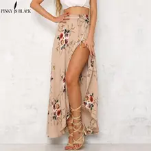 PinkyIsBlack, Ретро стиль, цветочный принт, длинные юбки для женщин, летняя, элегантная, Пляжная, макси юбка, бохо, высокая талия, асимметричная, повседневная юбка