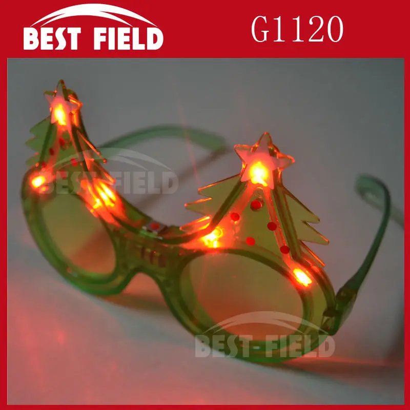Free shipping 240pcs/lot 3mode green Flash LED Christmas tree glasses light up eyeglasses with