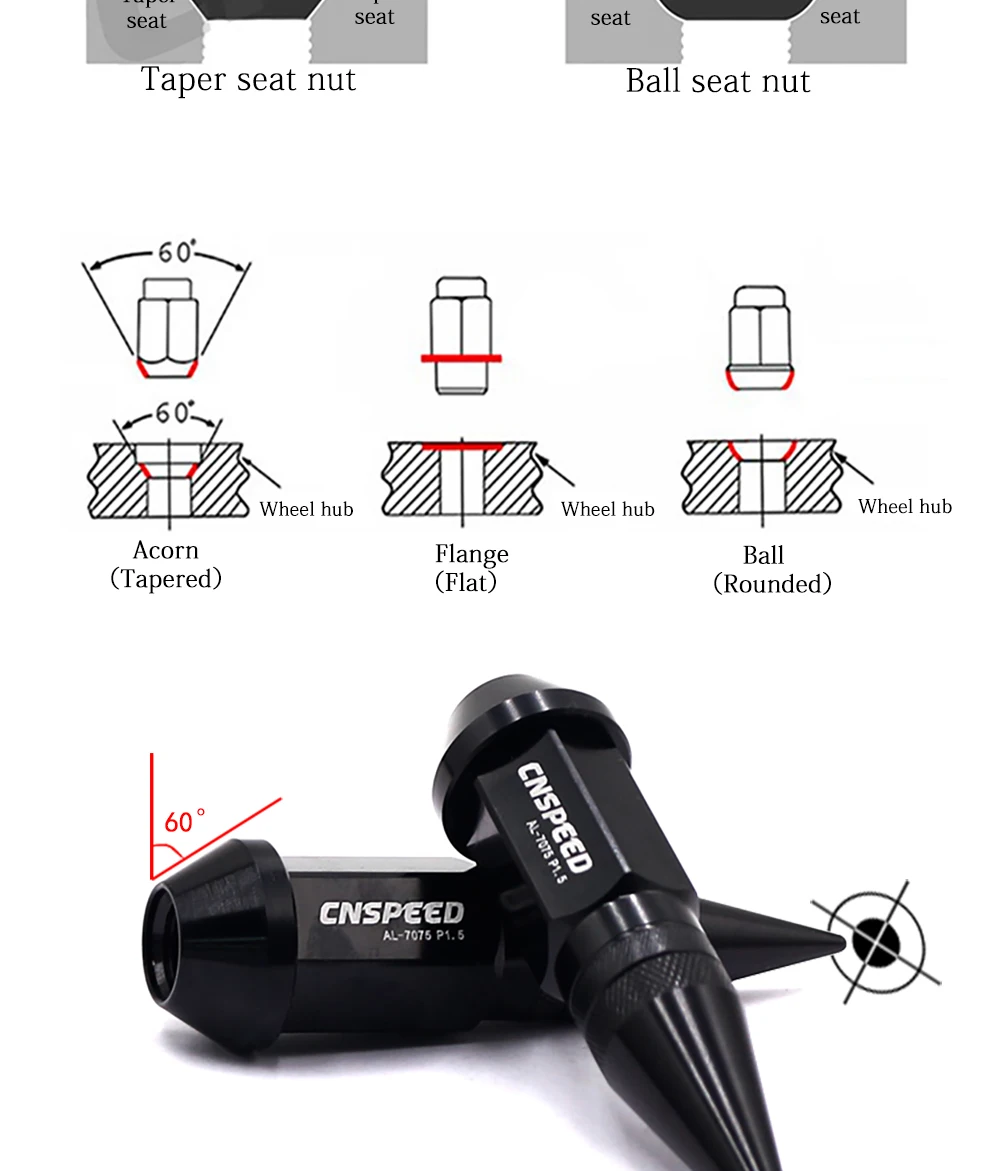 Cnspeed 7075-t6 Алюминий M12x1.5 колеса гайки 90 мм Расширенный тюнер Racing Wheel орехи с Спайк 20 шт./компл. Yc101194