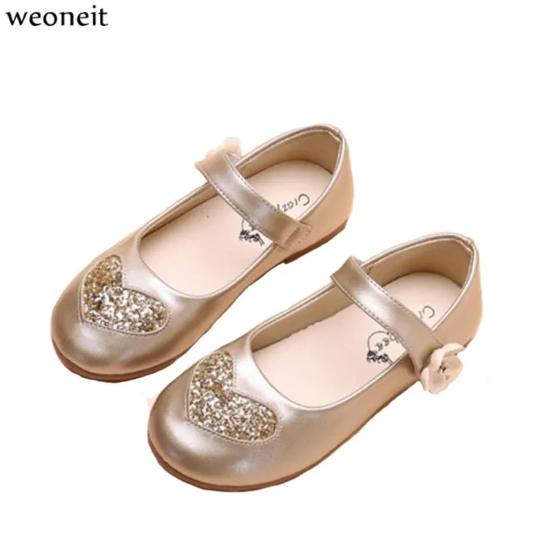Weoneit/Новинка; детская кожаная обувь принцессы в форме сердца; 2 цвета; Повседневная модная Праздничная обувь для девочек розового и золотистого цветов; Прямая