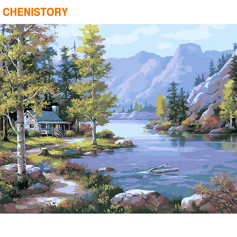 

CHENISTORY Frameless Mountain Rivers DIY Painting By Numbers Modern Wall Art Picture Calligraphy Painting For Home Decor 40x50cm