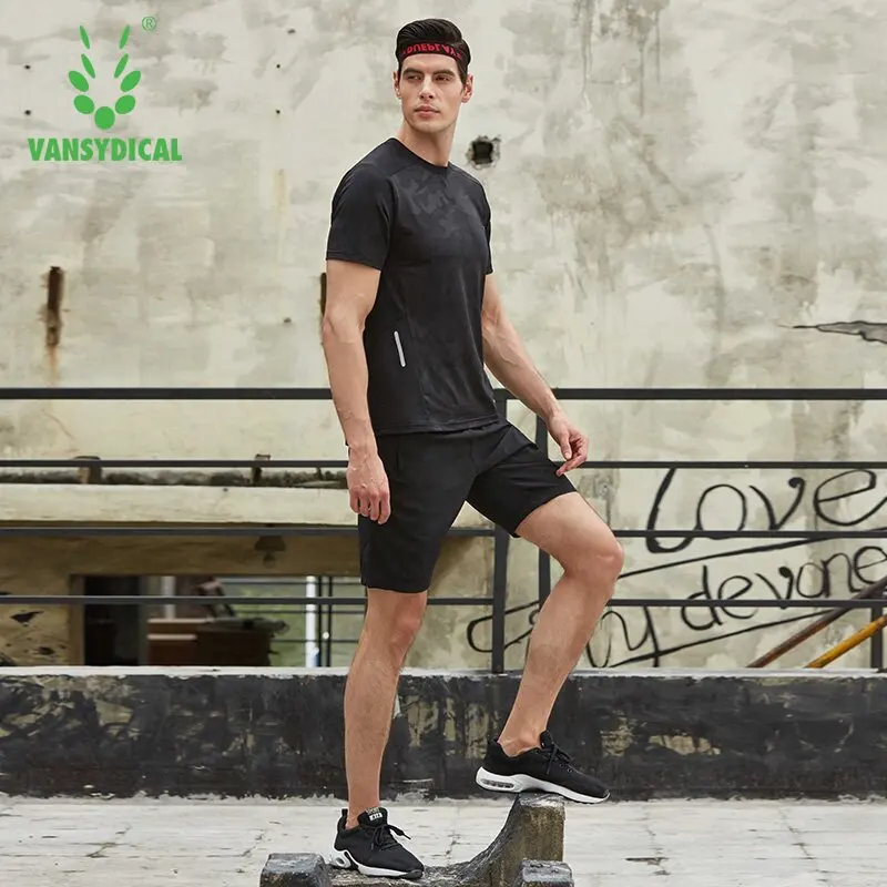 Vansydical мужские спортивные костюмы Спортивная одежда для бега Баскетбол фитнес футболки+ брюки 2 шт тренировки беговые костюмы Спортивная одежда