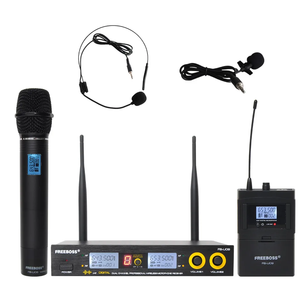 Freeboss FB U09H двухсторонний передатчик цифровой UHF беспроводной микрофон с ручкой +