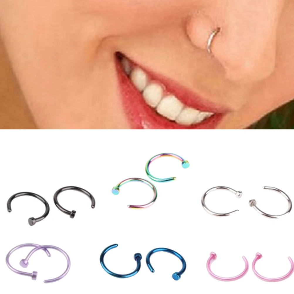 6PCS//Set Stainless Steel Nose Stud Ring Hoop Body Hinged Segment Body Piercing X