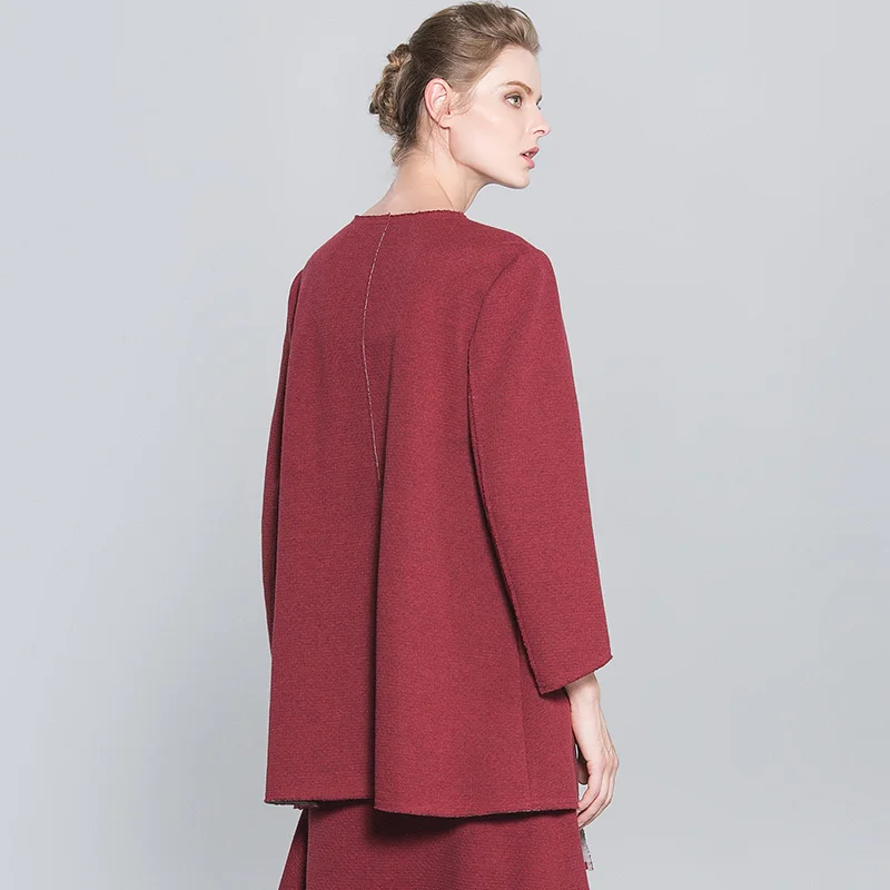 Quality New neck Asymmetrical Jackets Women Red Casual Solid Sleeve Pokwai O Outerwear Pullover Arrival Fashion Long Coat 2017 High kTOuPXZi
