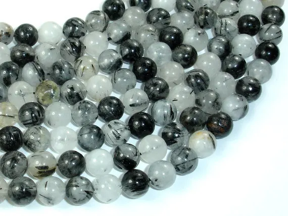 

One strand 100% Natural Black Rutilated Quart Beads 4MM 6 MM 8MM 10MM 12MM Round Semi Gem stone Loose Jewelry Beads 15.5"/Strand