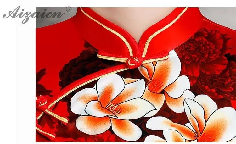 Женское китайское традиционное платье Ципао с принтом Cheongsam размера плюс, длинные платья Qi Pao, новинка, зеленое элегантное ретро платье