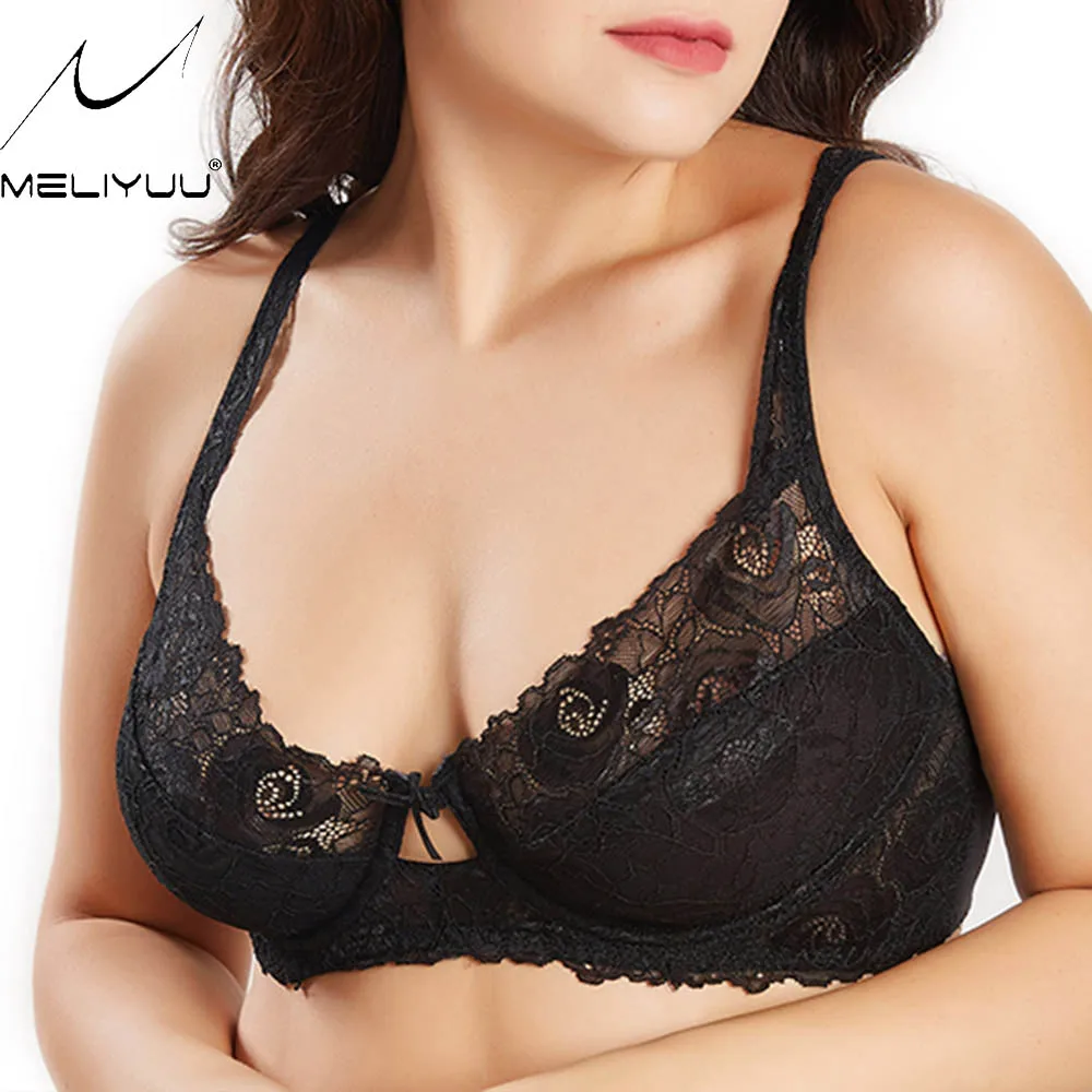

Sexy Lace Bra Women's Lingerie Beautiful Perspective Bralette Underwired Underwear Plus Size BH Top 36-48 AA A B C D Cup