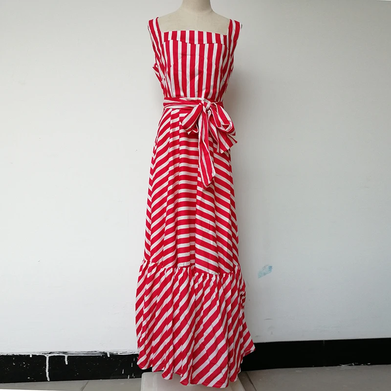 2018 Fashion Striped Summer Dresses Women Strapless Long Dresses With Belt A-line Ruffles Sexy Dress Vestidos Plus Size 3XL Red 2018 Fashion Striped Summer Dresses Women Strapless Long Dresses With Belt A-line Ruffles Sexy Dress Vestidos Plus Size 3XL Red