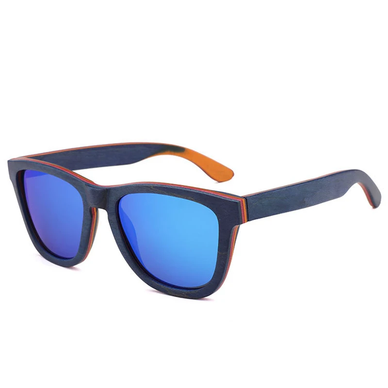 BerWer деревянные солнцезащитные очки для женщин женские деревянные очки винтажные Поляризованные скейтборд деревянные солнцезащитные очки для мужчин oculos de sol feminino - Цвет линз: blue lens