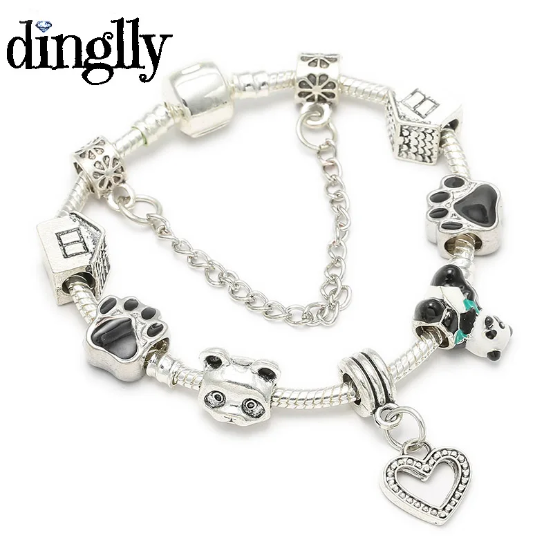 

DINGLLY Cute Chinese Panda Bear Charm Bracelet For Women Girls Boys Lovers DIY Europe Original Brands Bracelet Jewelry Gifts