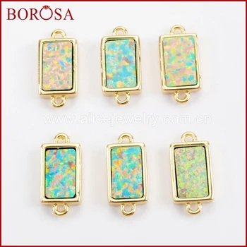 

BOROSA 10PCS Rectangle Gold Color White Opal Bezel Connectors for Fashion Charms Bracelet Jewelry Making ZG0269
