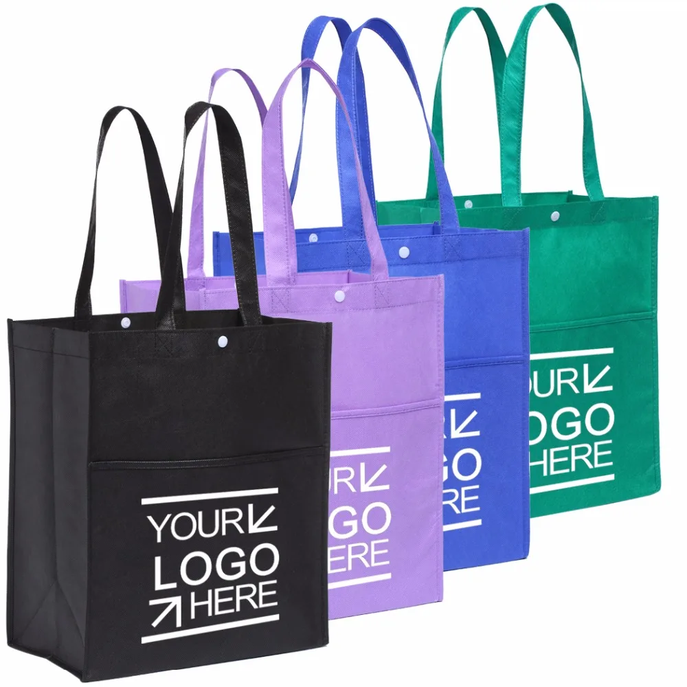 Bolsa para compras eco 100 pçs/lote, bolsa para mercearia reciclável de tecido eco personalizada com alça de mão