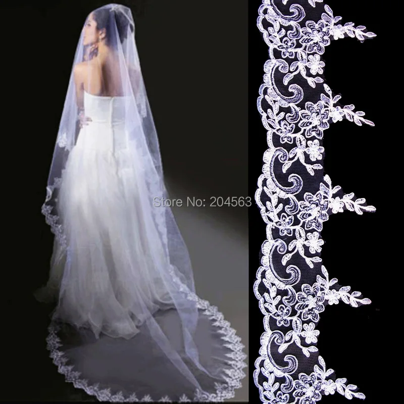 

Elegant Long Lace Wedding Veils One Layer Bridal Veil without Comb Wedding Accessories