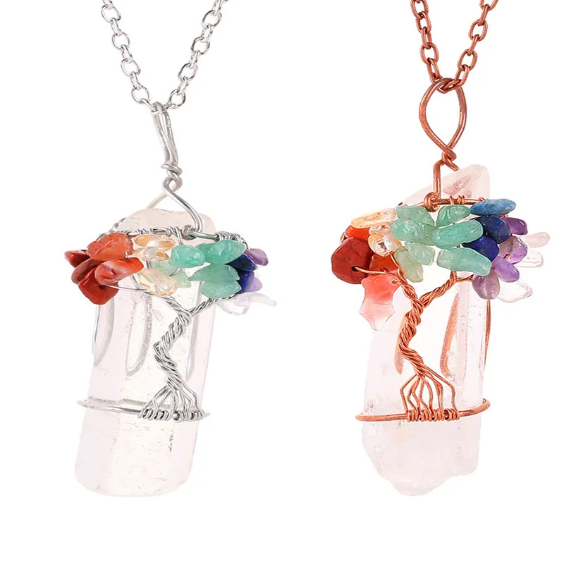 

Natural Purple Quartz Opal Stone Pendants Handmade Rose Gold Color Tree of Life Wrapped Drop Shaped Crystal Pendant Necklace