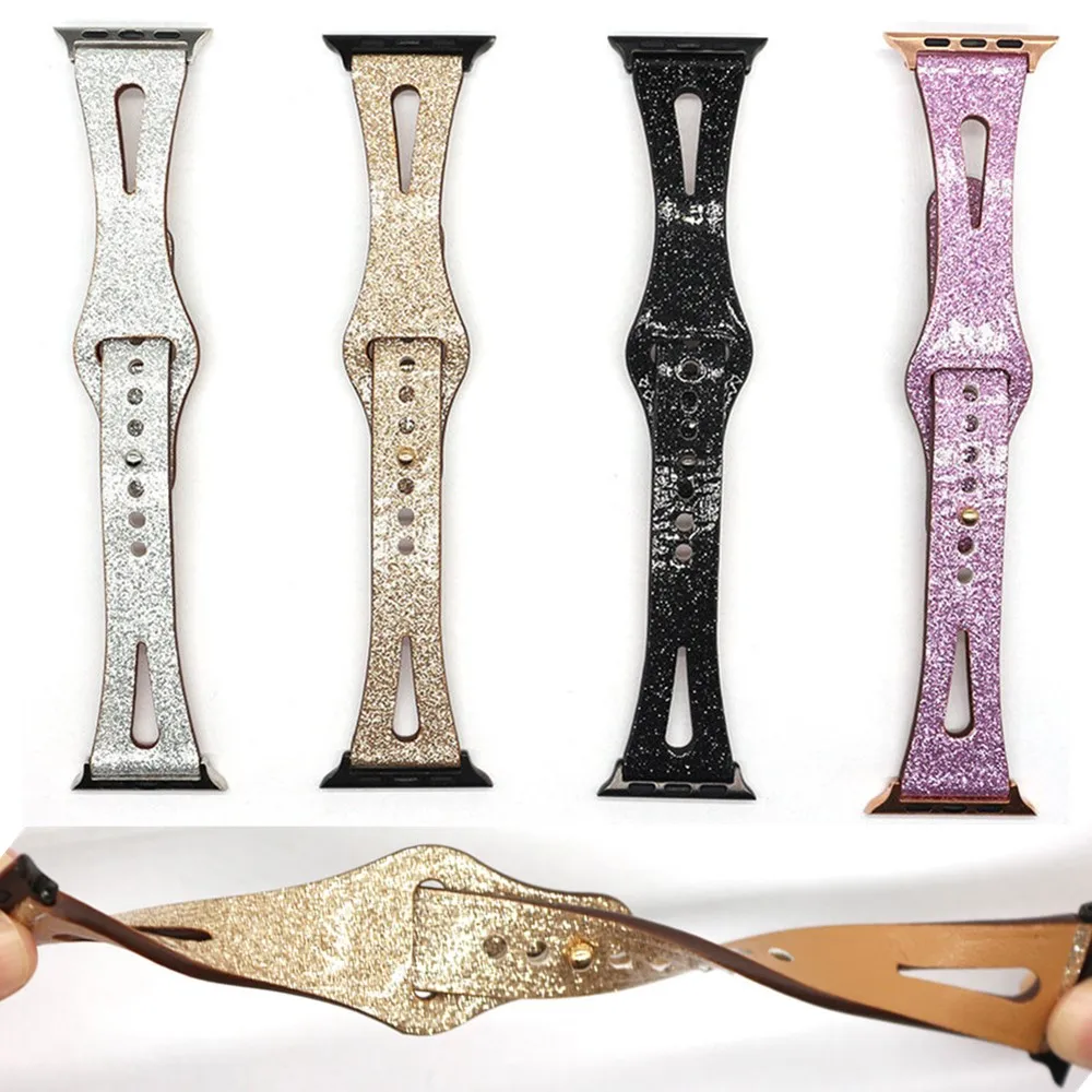 

Glitter Shiny Silicone Bracelet Strap for Apple Watch Band Series 4 3 2 1 Quick-Release Wristband for iWatch 40/44/38/42mm Belt