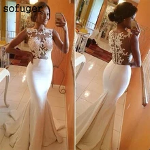 Прозрачные платья Vestido De Noiva Свадебные платья Русалка С Короткими Рукавами Аппликация Кружева Пляж Бохо Дубай арабское свадебное платье невесты