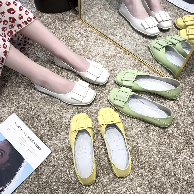 

EOEODOIT Square Toe Ballet Flats Shoes Women Spring Autumn Loafers Casual Buckle Flat Heel Casual Female Drive Shoes