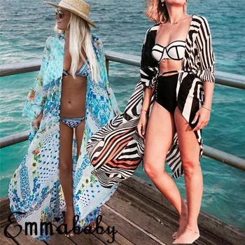 

Sexy Women Boho Chiffon Long Beach Swinsuit Cover Up Kimono Cardigan Long Cover Up Jacket Coat Swimwear Beachwear
