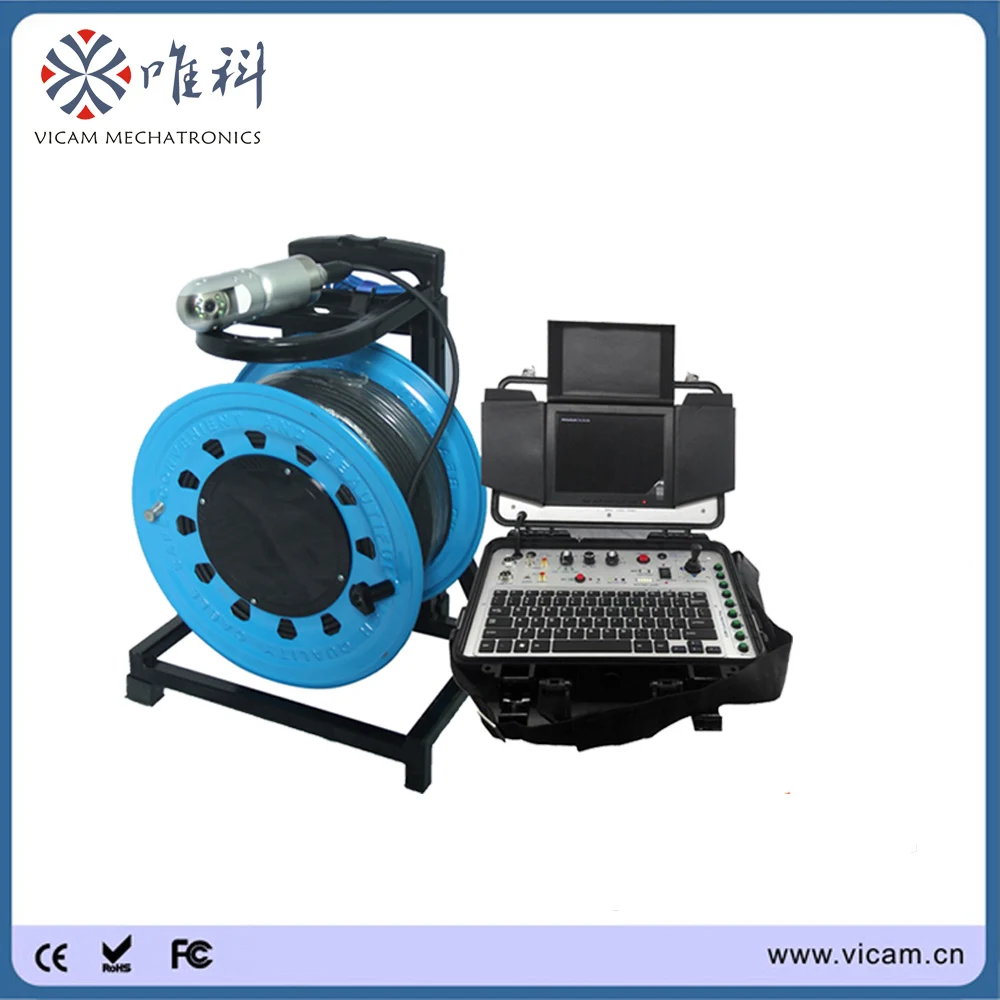 

Battery powered 100m cable portable water pipe video inspection camera 360 degree rotative borehole camera with PT camera head