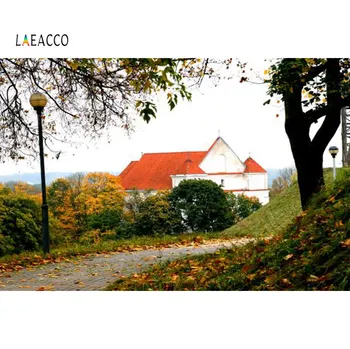 

Laeacco Autumn Fallen Leaves Countryside Rural House Passage Tree Scene Photographic Background Backdrops Photocall Photo Studio